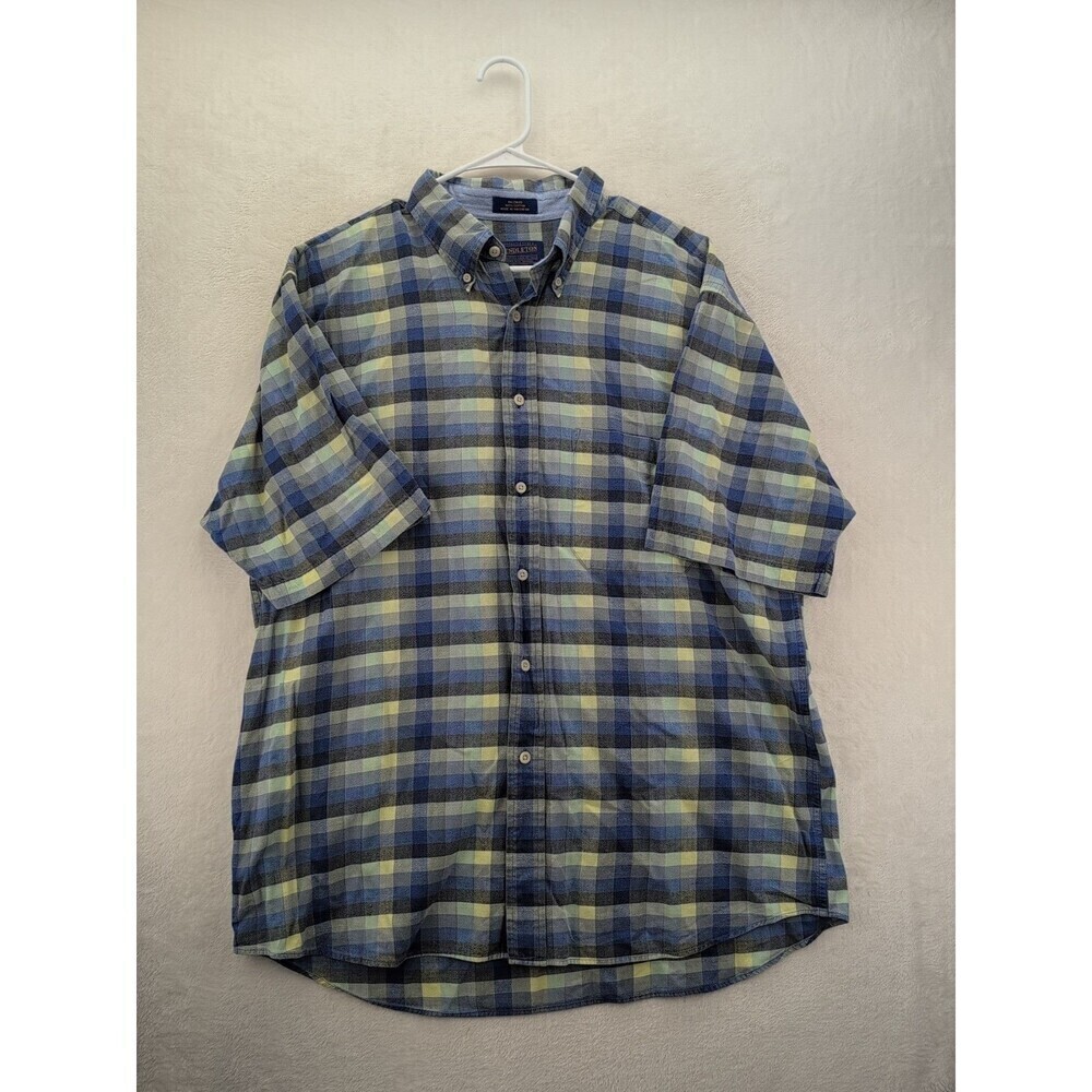 Pendleton Collared Short Sleeve Blue Plaid Button Up Shirt Mens XL